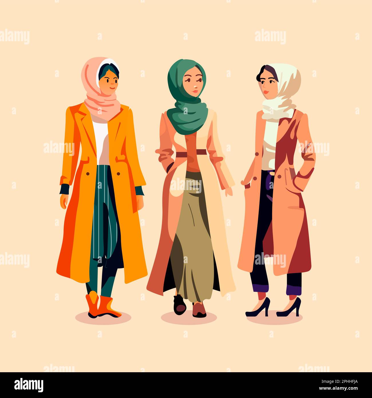 beautiful arab women young girls posing in casual clothes mothers day card template Stock Vector