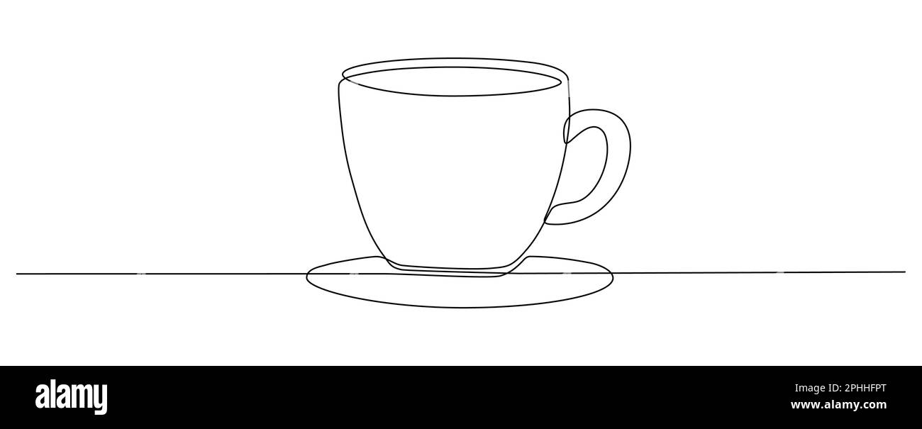 Cup continuous line drawing. Coffee or tea cup one line art. Vector isolated on white. Stock Vector