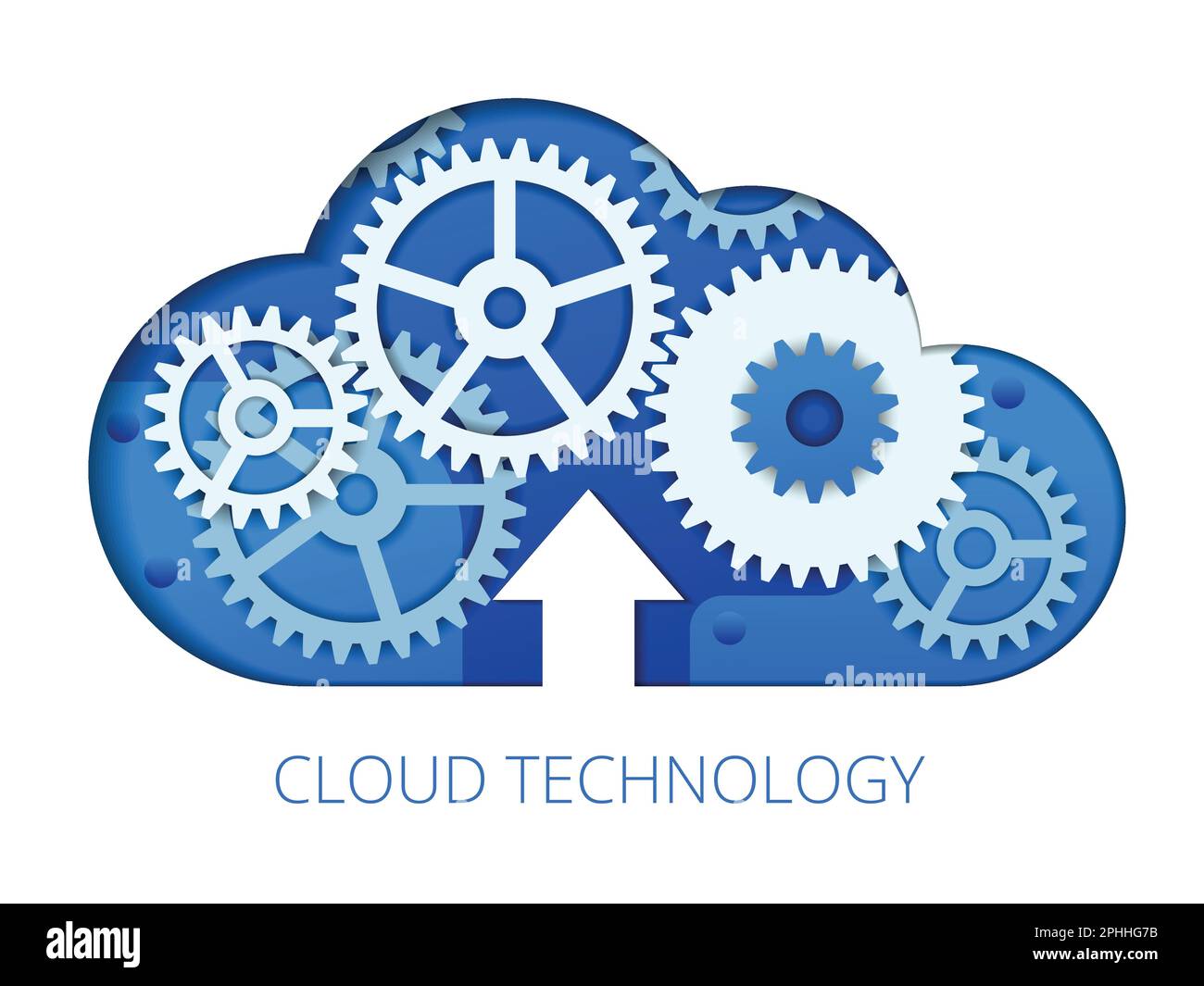 Flat vector cloud technology and commnication concept. Blue Cloud on digital background Stock Vector