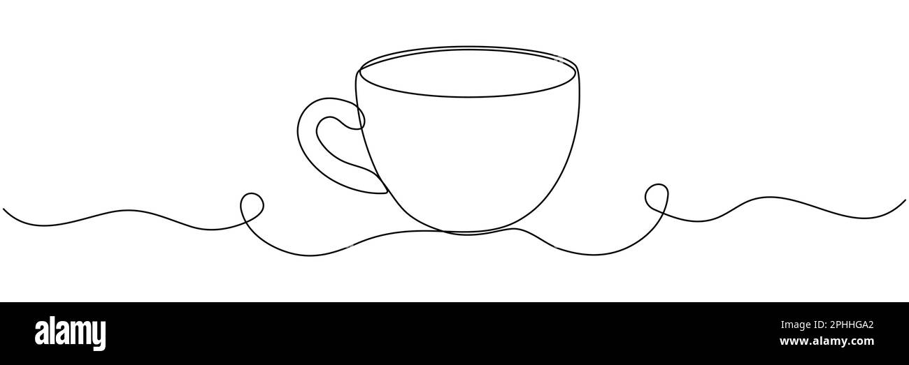 Cup continuous line drawing. Coffee or tea cup one line art. Vector isolated on white. Stock Vector