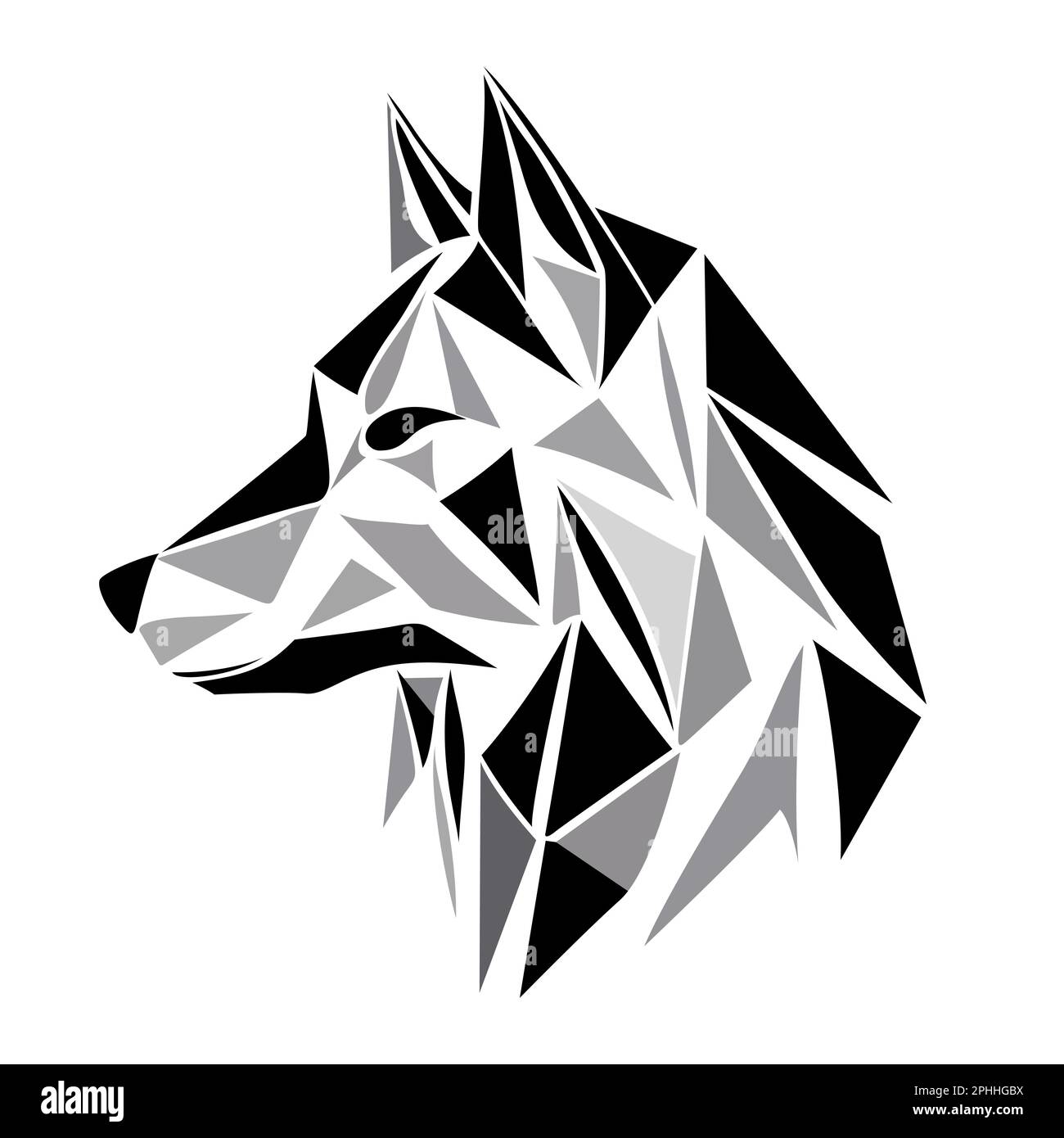 Wolf logo design. Abstract black polygon wolf head. Calm wolf face