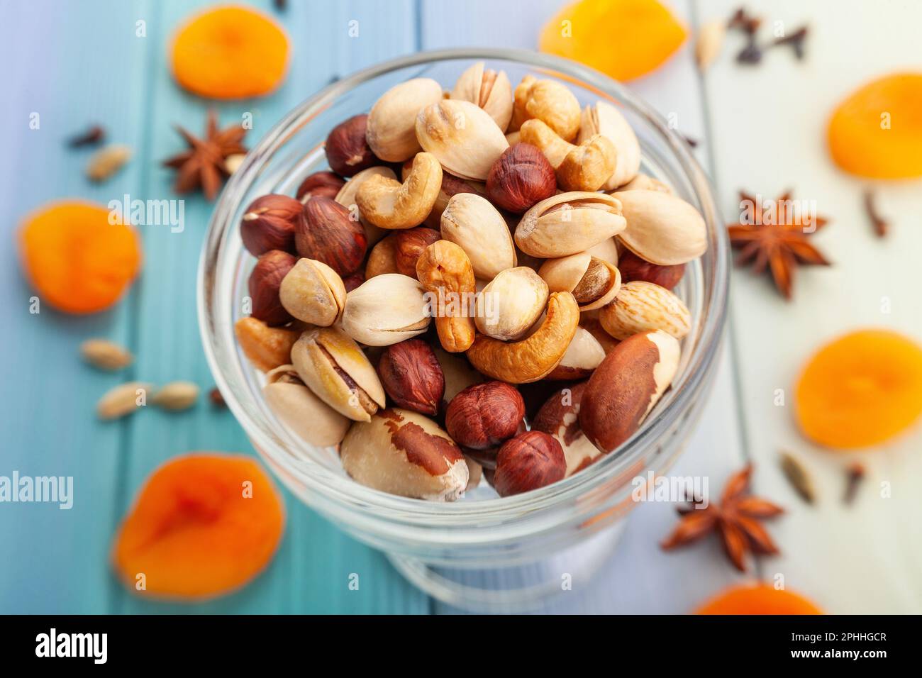 nut mix on wood background Stock Photo
