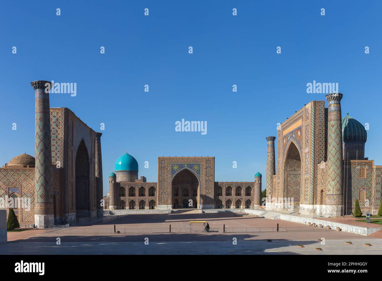 Panorama of Registan square in the city of Samarkand , Uzbekistan, Sentral Asia Stock Photo