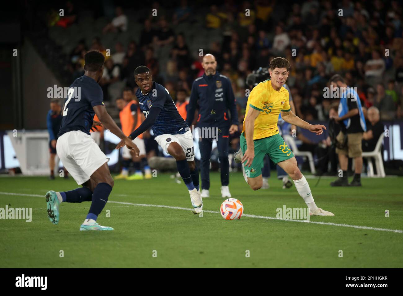 Melbourne, Australia. 28th Mar, 2023. Jordan Bos of Australia in action during the Australian Socceroos Vs Ecuador International Friendly game at Marvel Stadium. (Final scores; Ecuador 2 - 1 Australia). (Photo by George Hitchens/SOPA Images/Sipa USA) Credit: Sipa USA/Alamy Live News Stock Photo