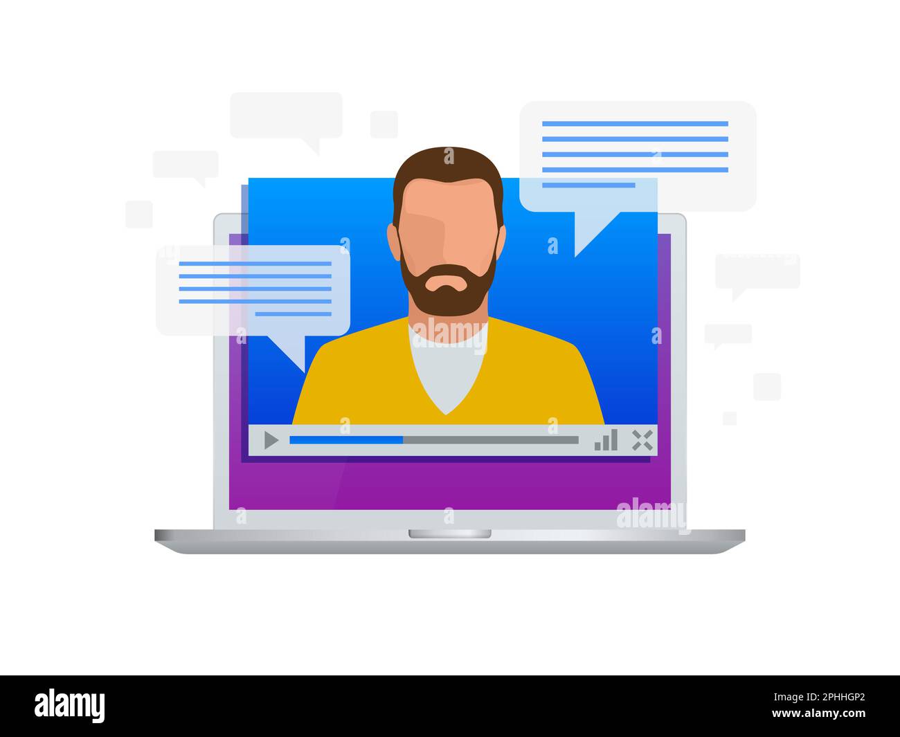 Isometric Video streaming. View video lessons, training or training on a laptop. Learning languages. Stock Vector