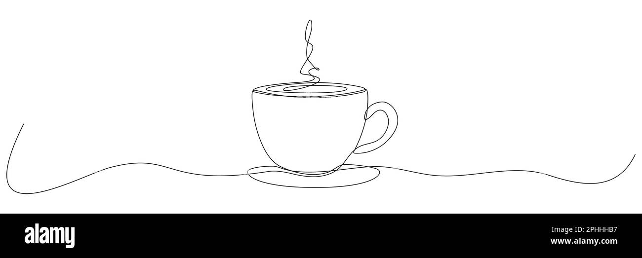 Cup continuous line drawing. Coffee or tea cup one line art. Vector