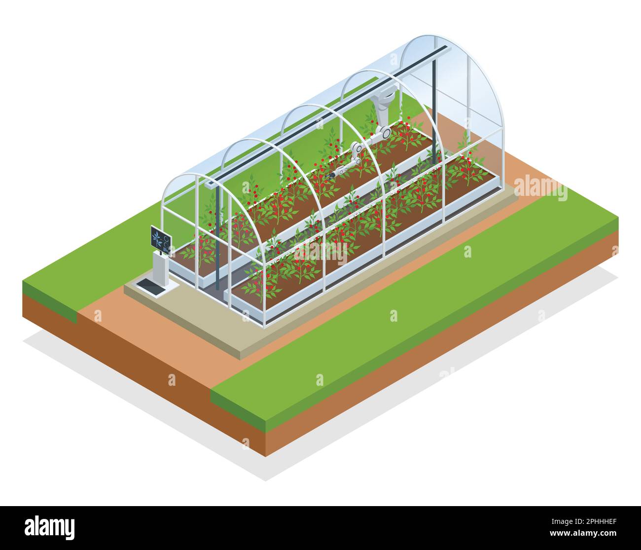 Isometric modern smart industrial greenhouse. Artificial intelligence ...