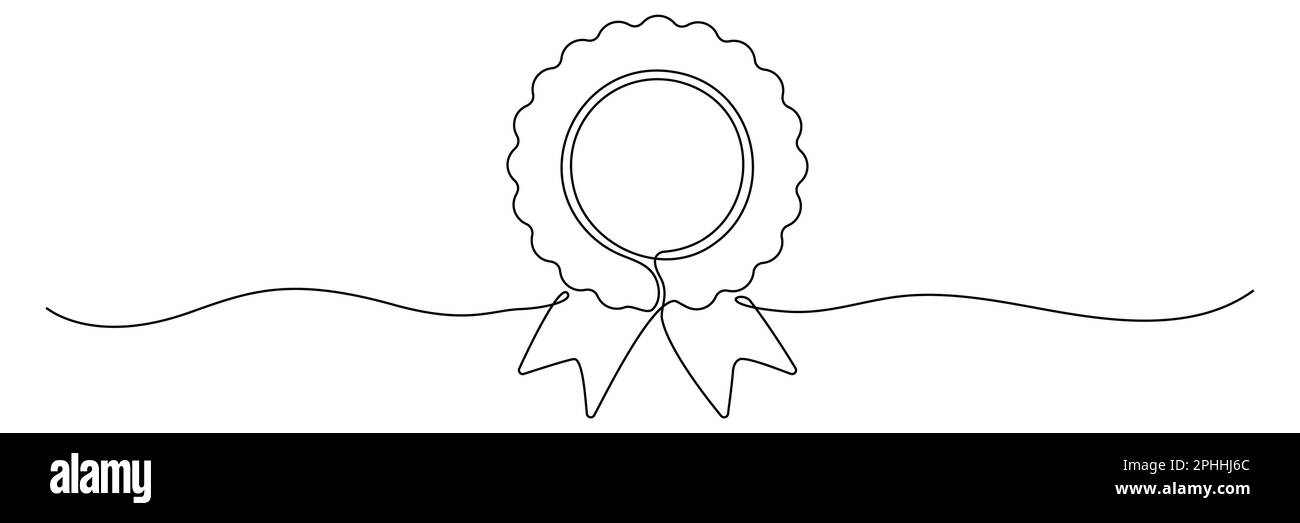 Award win ribbon continuous line art drawn. Certificate badge contour line. Vector illustration isolated on white. Stock Vector
