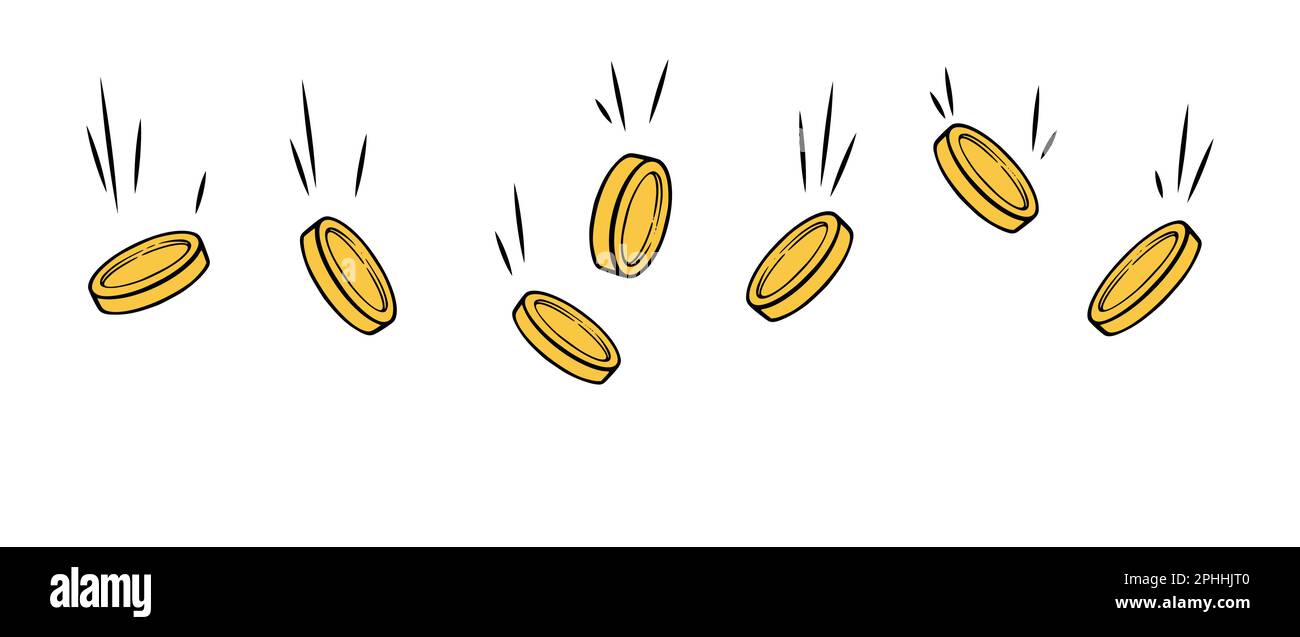 Gold coin rain. Falling golden coins growing economic wealth. Vector
