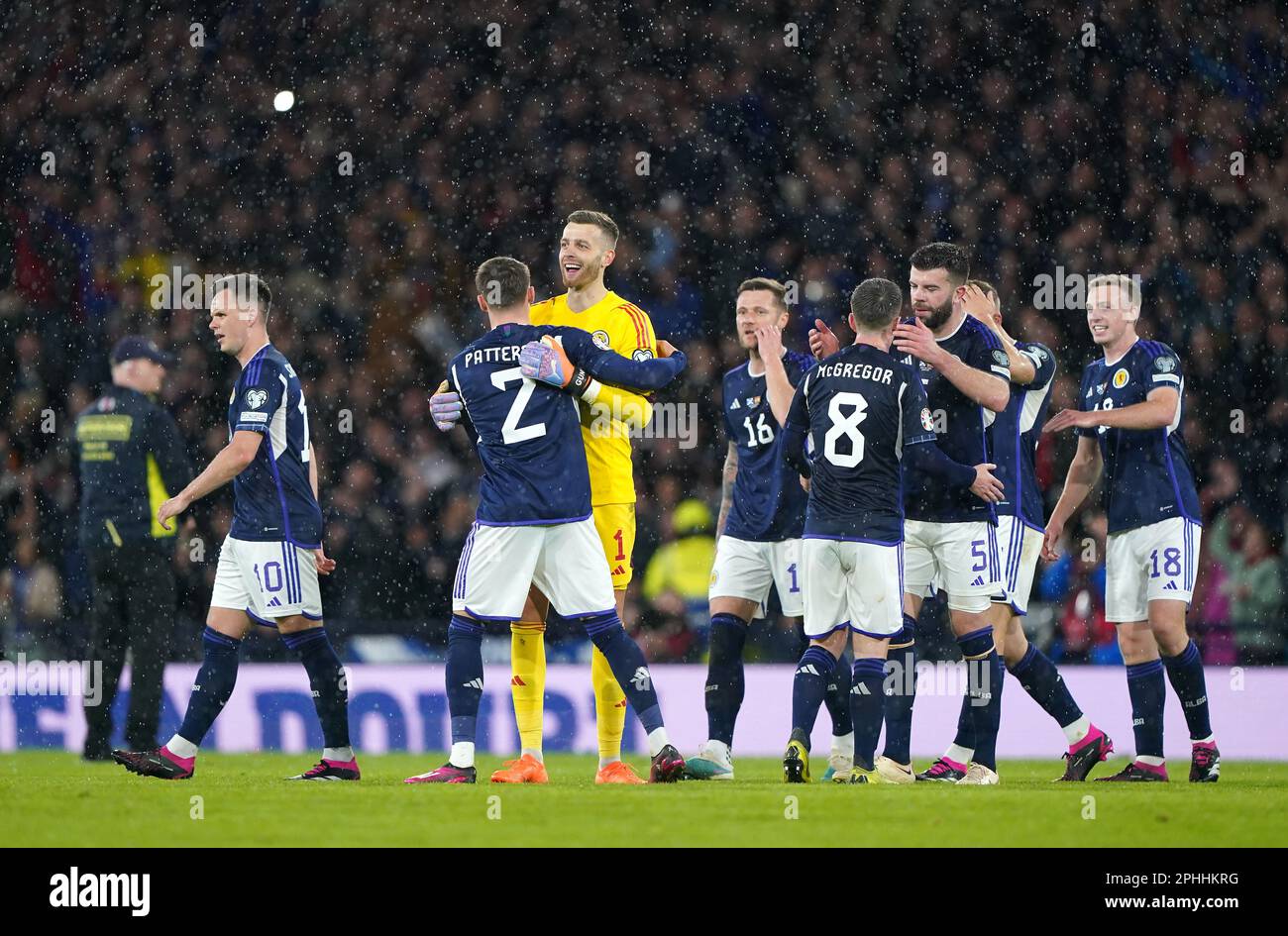 Scotland players celebrate following the UEFA Euro 2024 qualifying