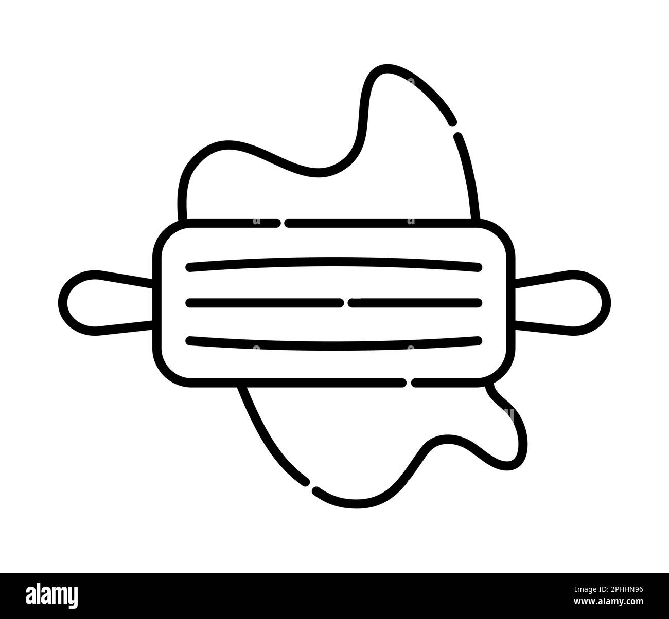 Rolling-pin and dough, black and white vector line illustration Stock