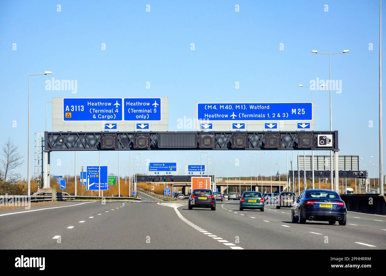 Exit 14 on M25 motorway, Surrey, England, United Kingdom Stock Photo