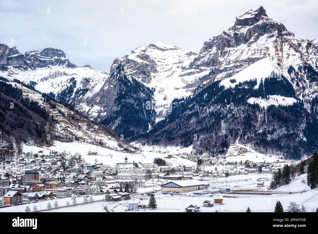 Engelberg town, a popular winter ski resort in Alps mountains, Central Switzerland Stock Photo