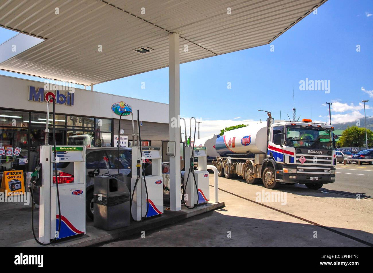 Mobil petrol station and tanker, Motupipi Street, Takaka, Nelson Region