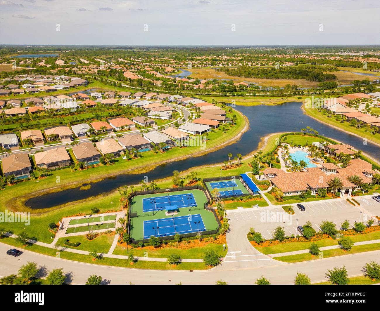 Aerial photo neighborhoods in Vero Beach Florida USA with amenities