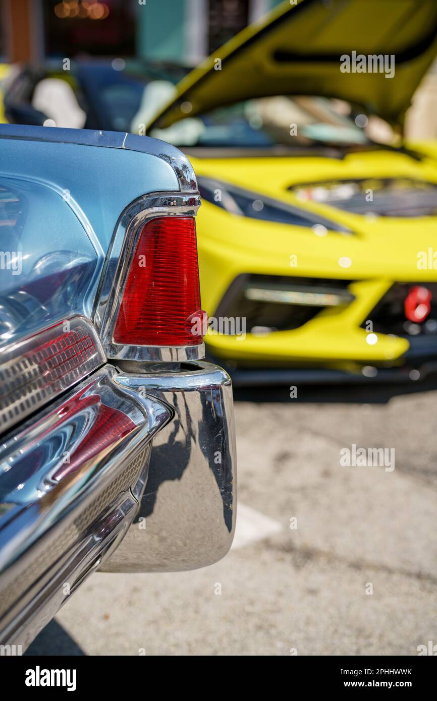 Classic car tail light red with chrome bumper Stock Photo Alamy