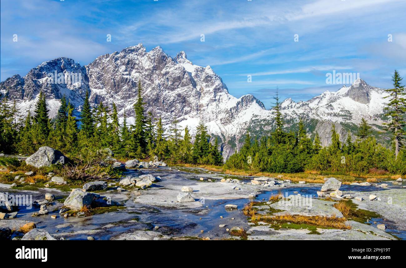 Three Fingers and Whitehorse Mountain Rise over Squire Creek Valley