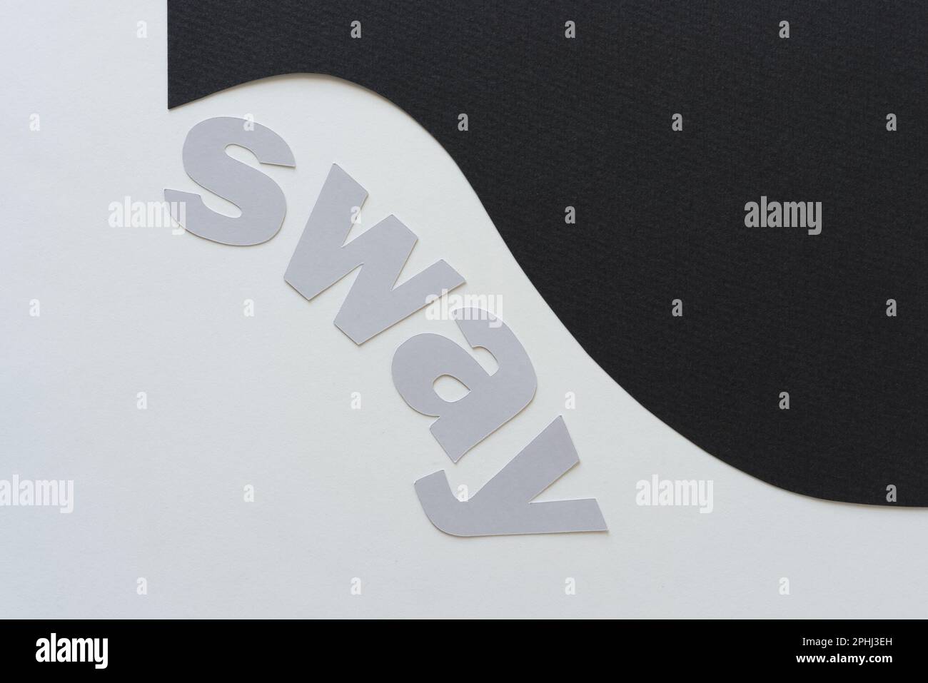 sign with the word "sway" and black paper shape on blank paper Stock