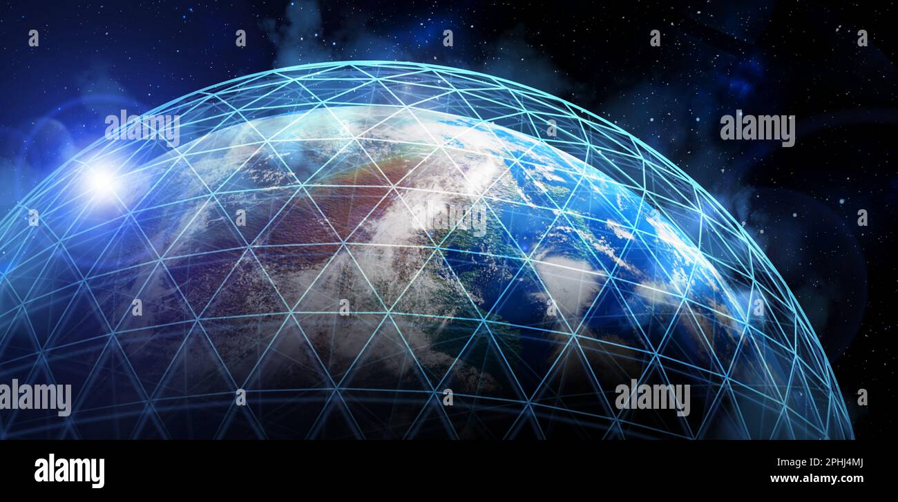 Global network connection. Earth in open space and digital web