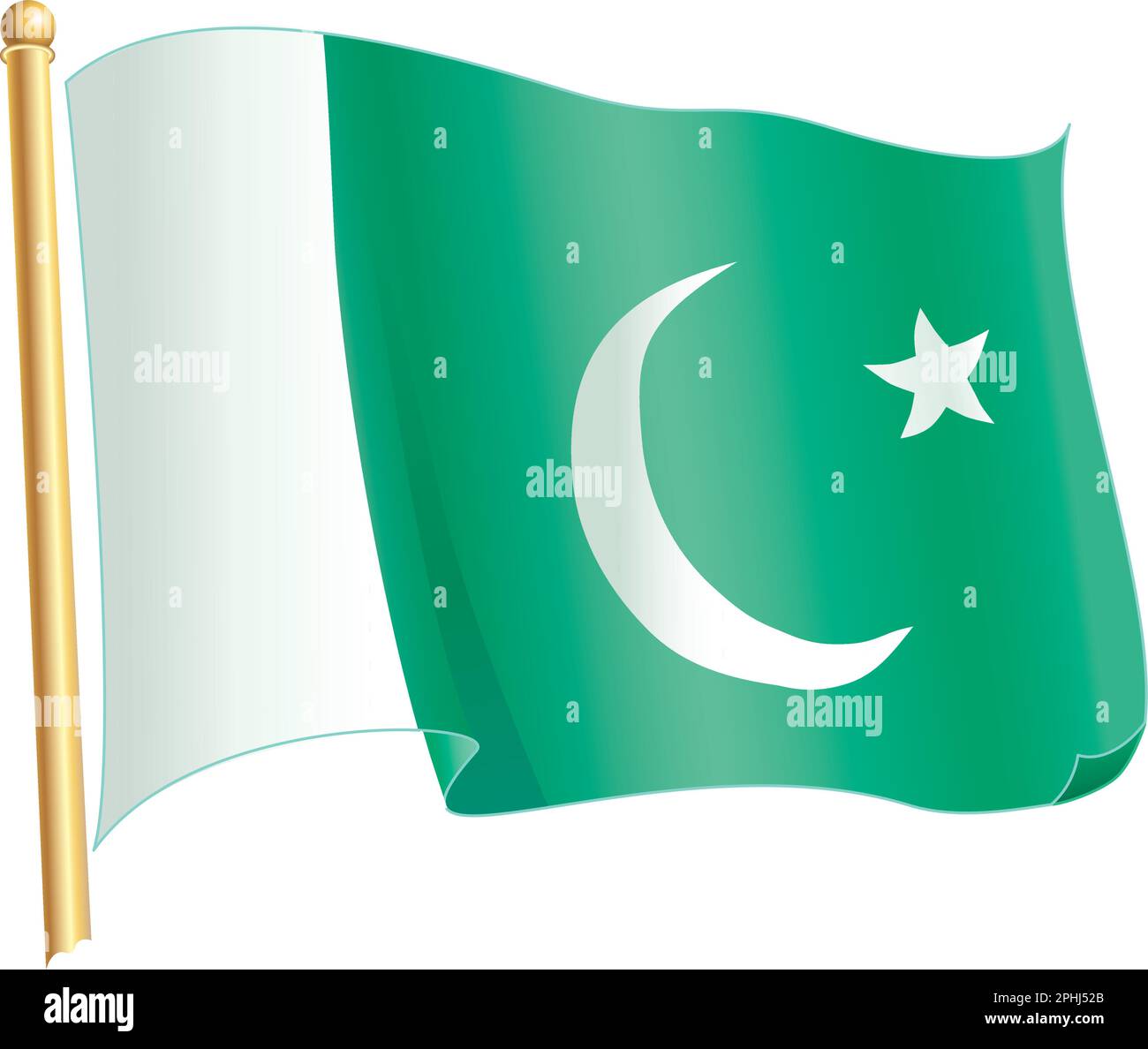 Pakistani flag, Shaded - Waving on Flagpole; an Adobe Illustrator 6.0 file; all blends are fully editable. Stock Vector