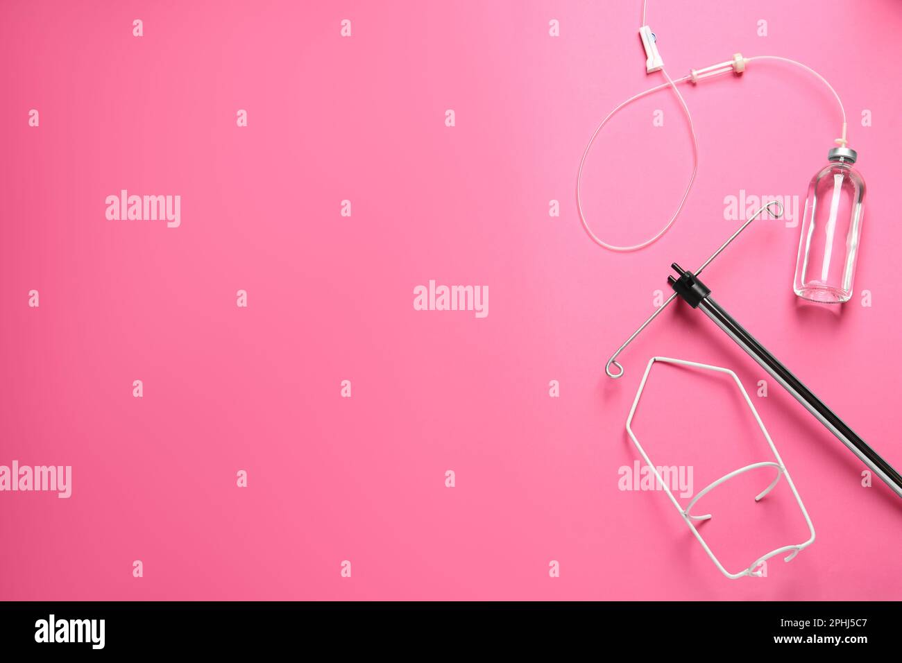 Infusion Set Background IV infusion set on pink background, flat lay. Space for text Stock ...