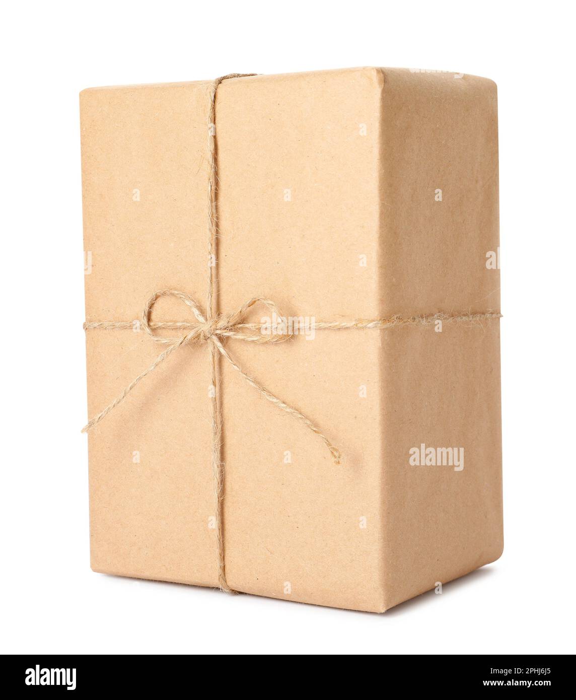 Parcel wrapped with kraft paper and twine isolated on white Stock Photo ...