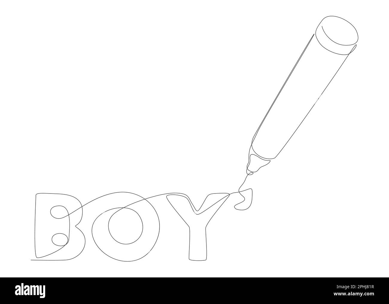 One continuous line of Boy text written with a pencil, felt tip pen ...