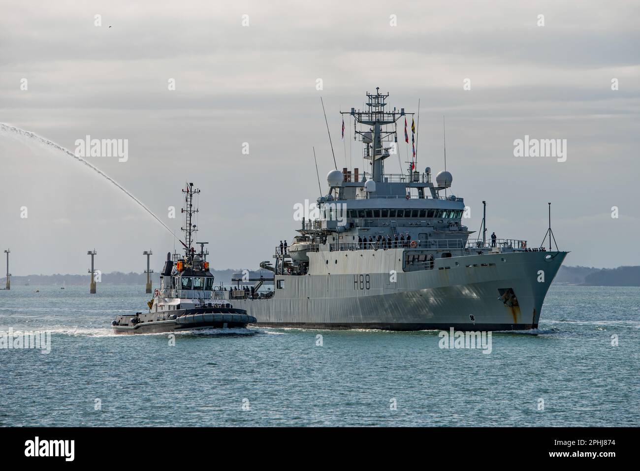 The Royal Navy survey vessel HMS Enterprise (H88) approaching