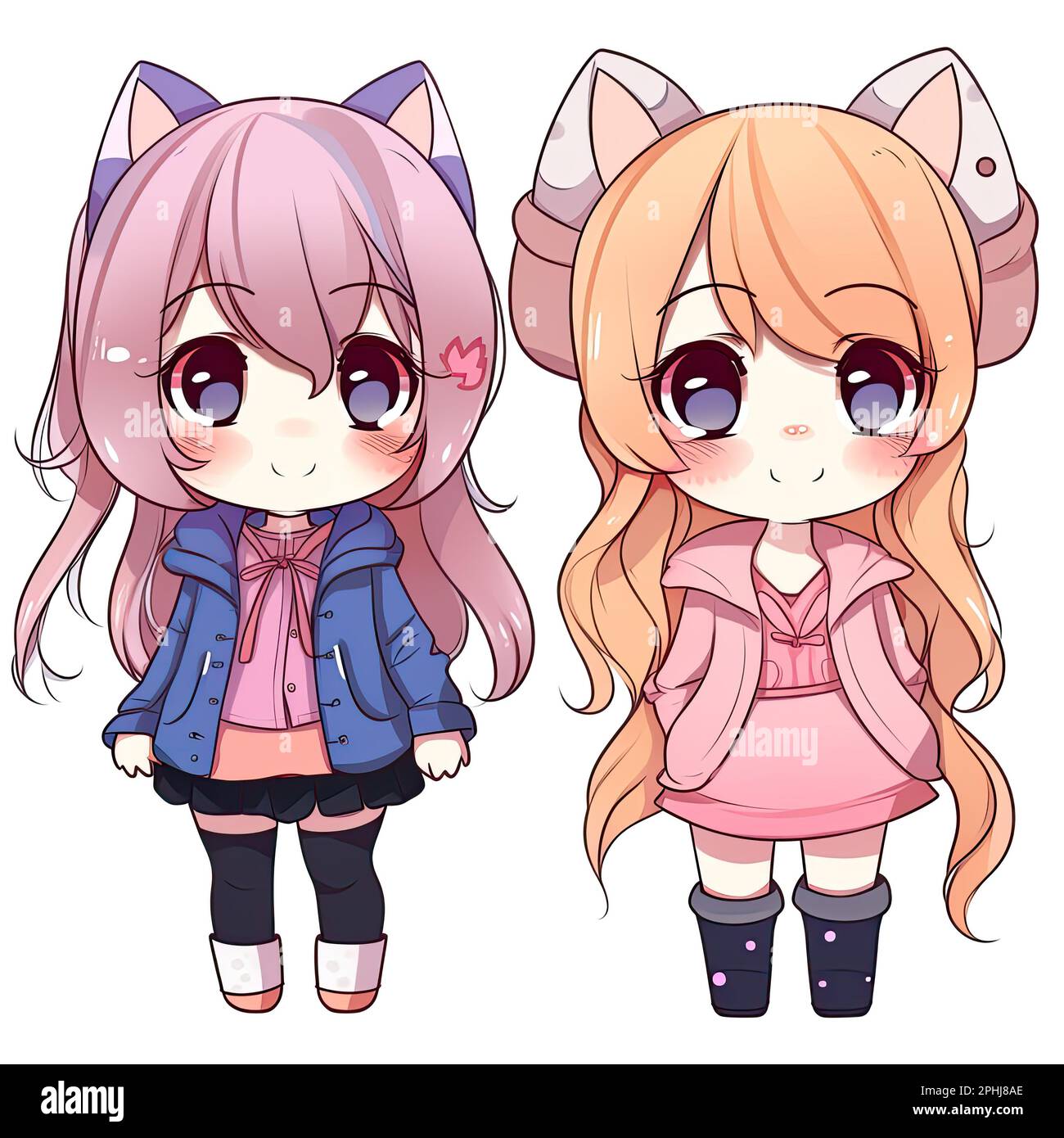 Meet these two adorable anime girls, capturing the essence of kawaii 