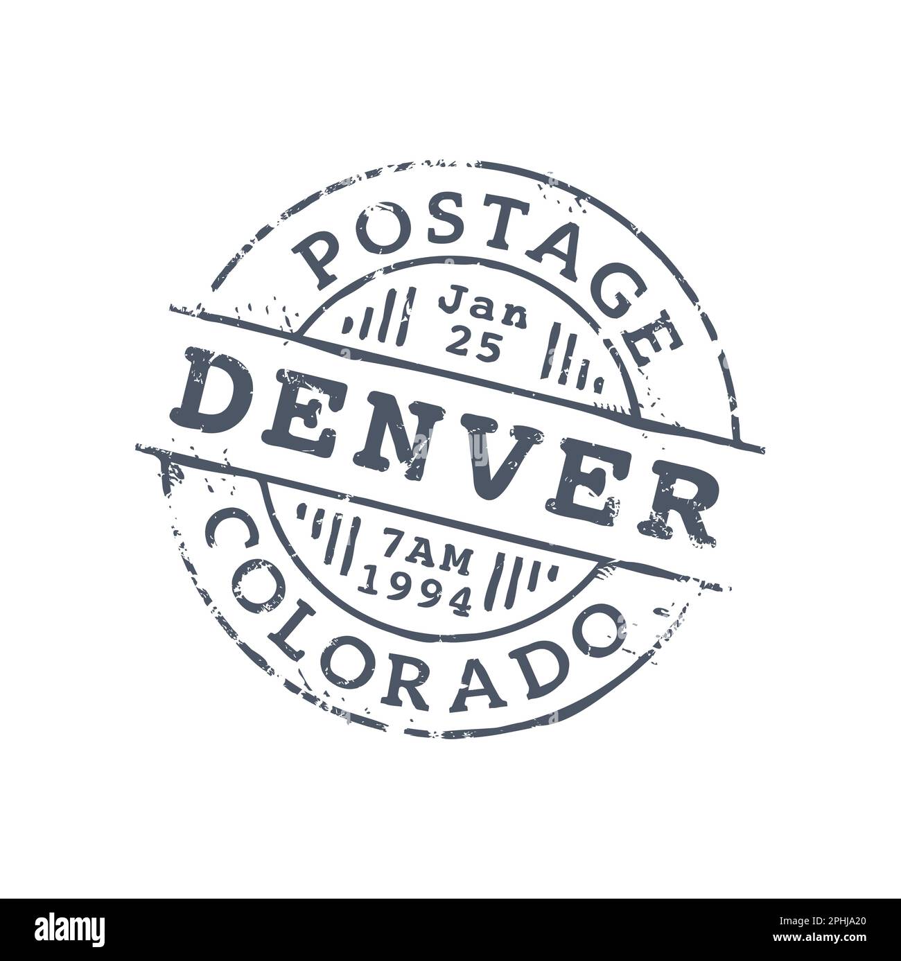 Colorado Denver postage mark, mail post round seal, ink postmark of US America. Vector USA print on postcard, mail delivery insignia, international ma Stock Vector