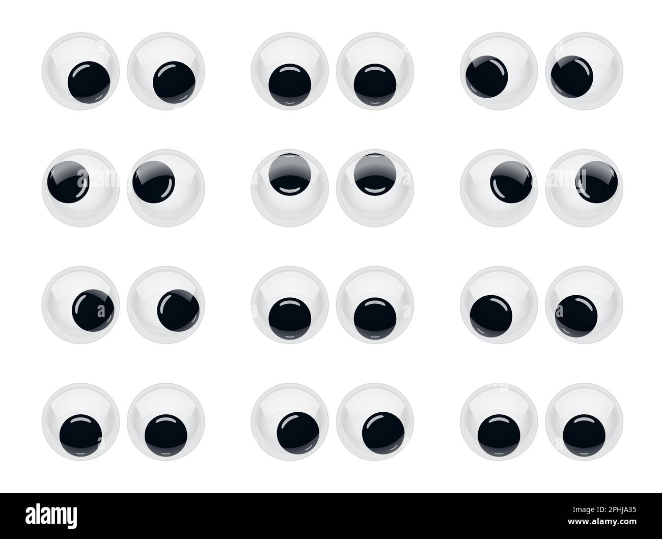 Plastic wobbly animated puppet toy eyes. Doll moving eyeballs, puppet