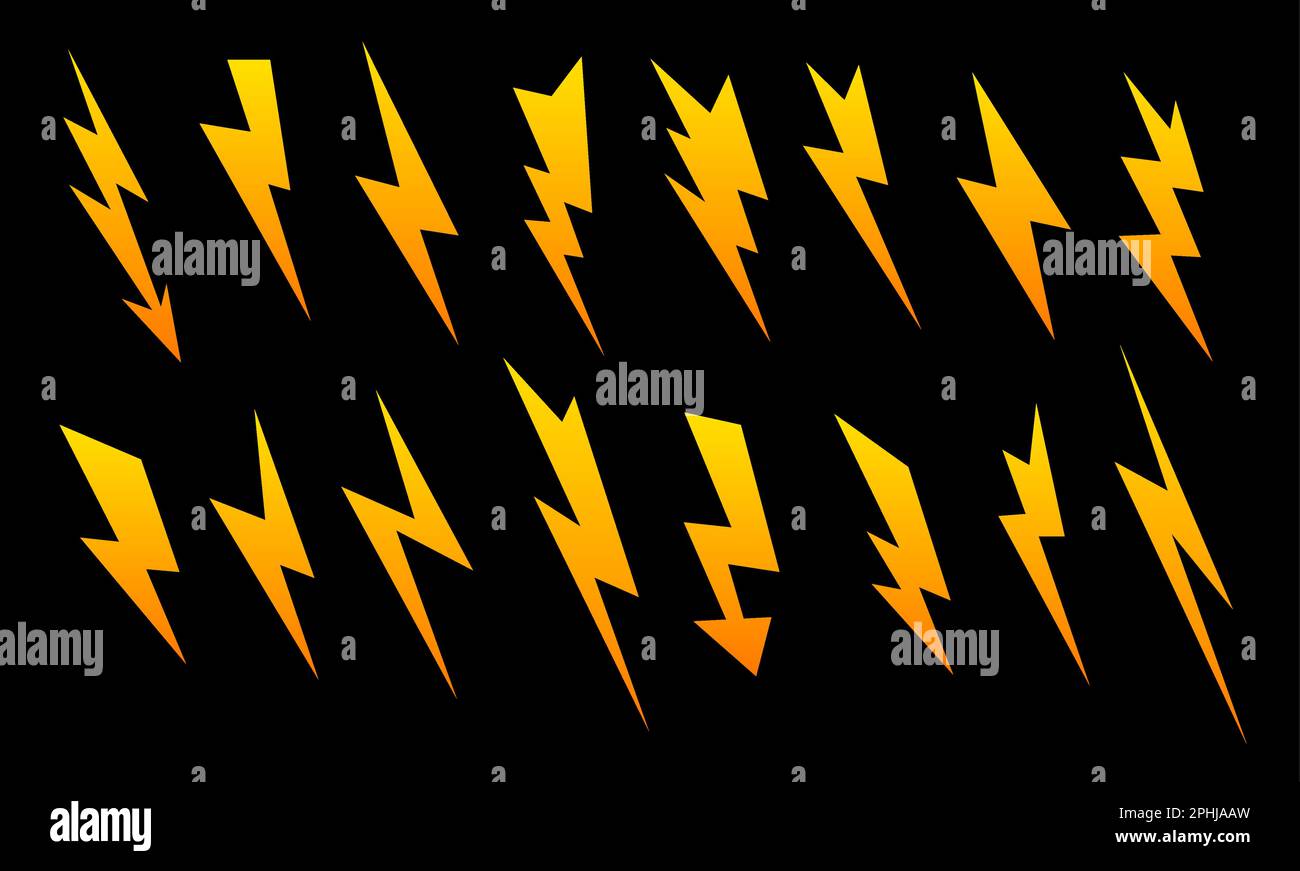 Yellow light flare and flash effect. Isolated vector set of lightning