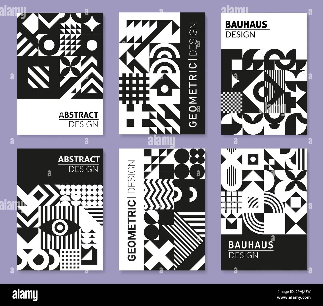 Geometric monochrome Bauhaus abstract posters, vector modern geometric ...