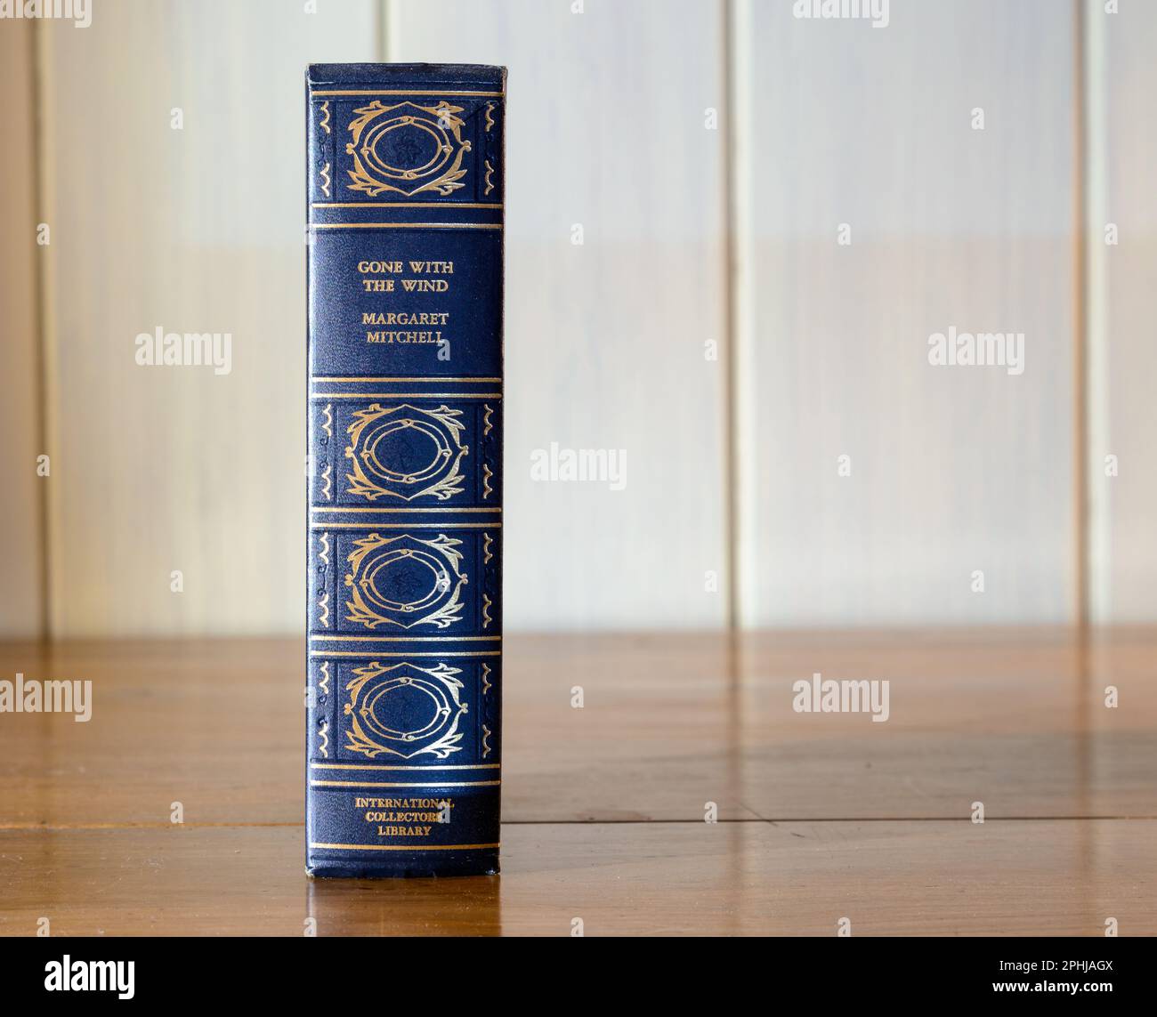 NEW ORLEANS, LA, USA - MARCH 27, 2023: Elaborately designed spine of upright hard cover copy of 'Gone with the Wind' by Margaret Mitchell Stock Photo