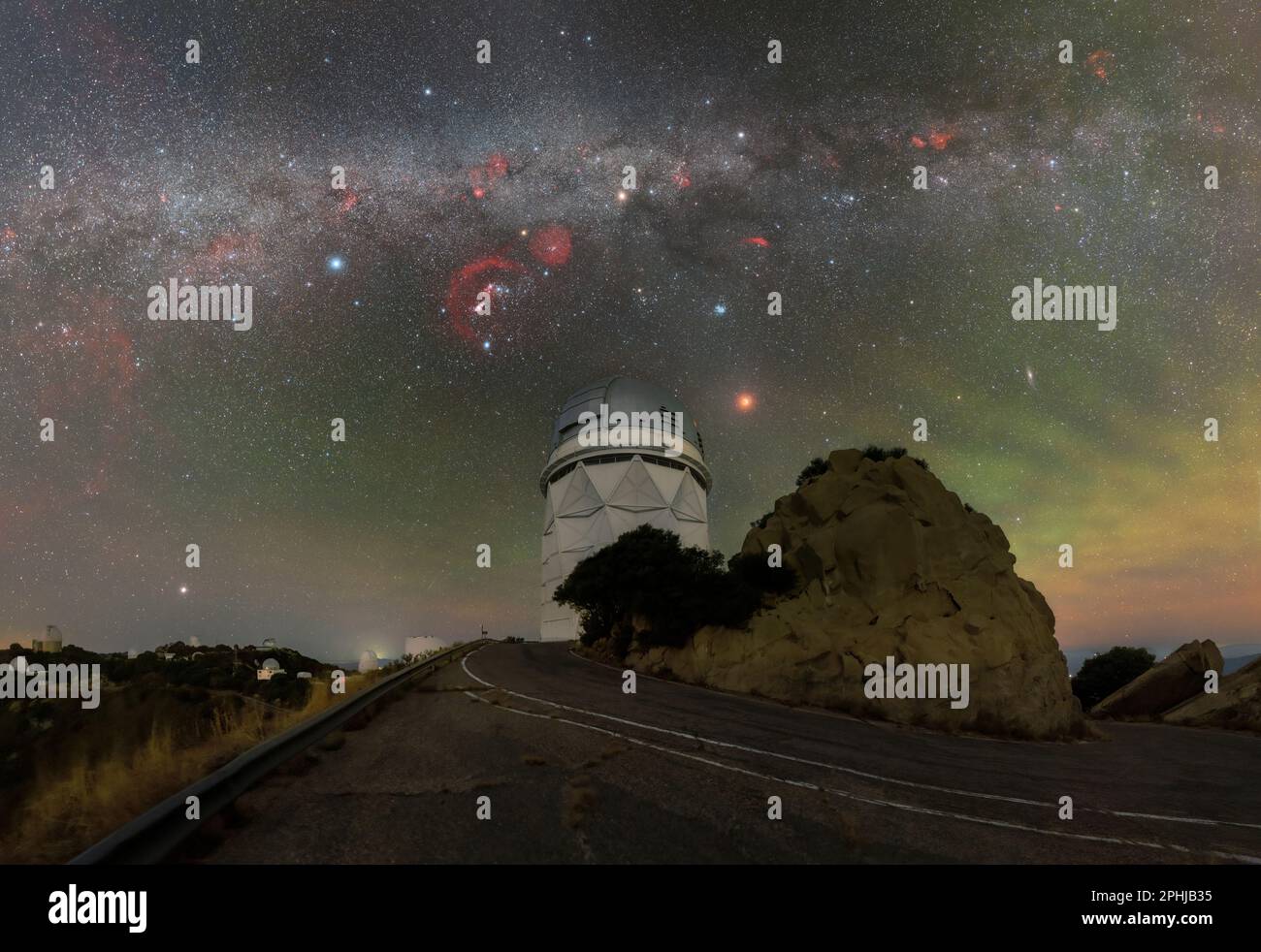 Nicholas U Mayall Telescope during a total lunar eclipse Stock Photo