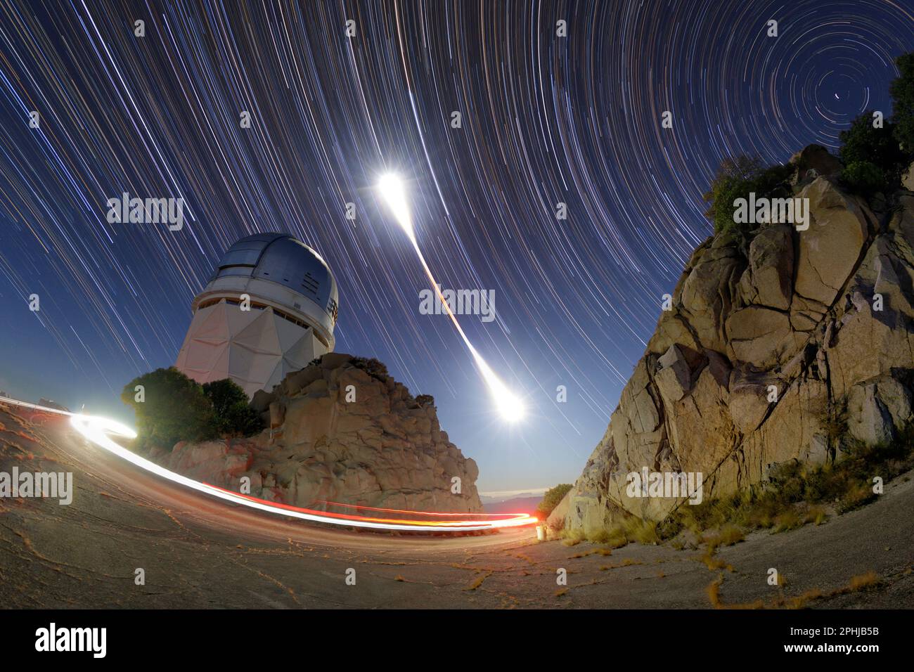 Nicholas U Mayall Telescope during a total lunar eclipse Stock Photo