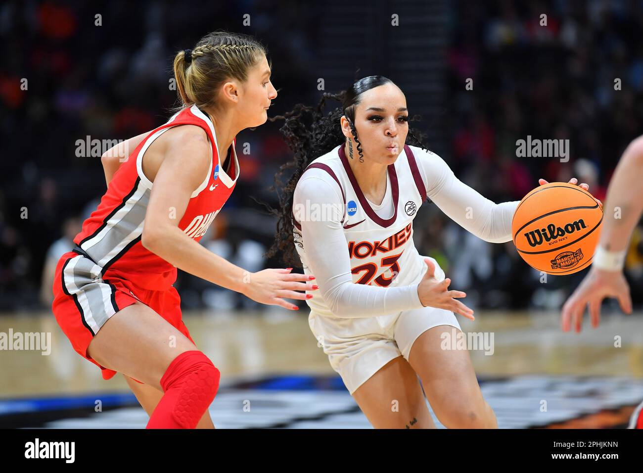 March 26, 2023: Virginia Tech Hokies guard Kayana Traylor (23) drives ...