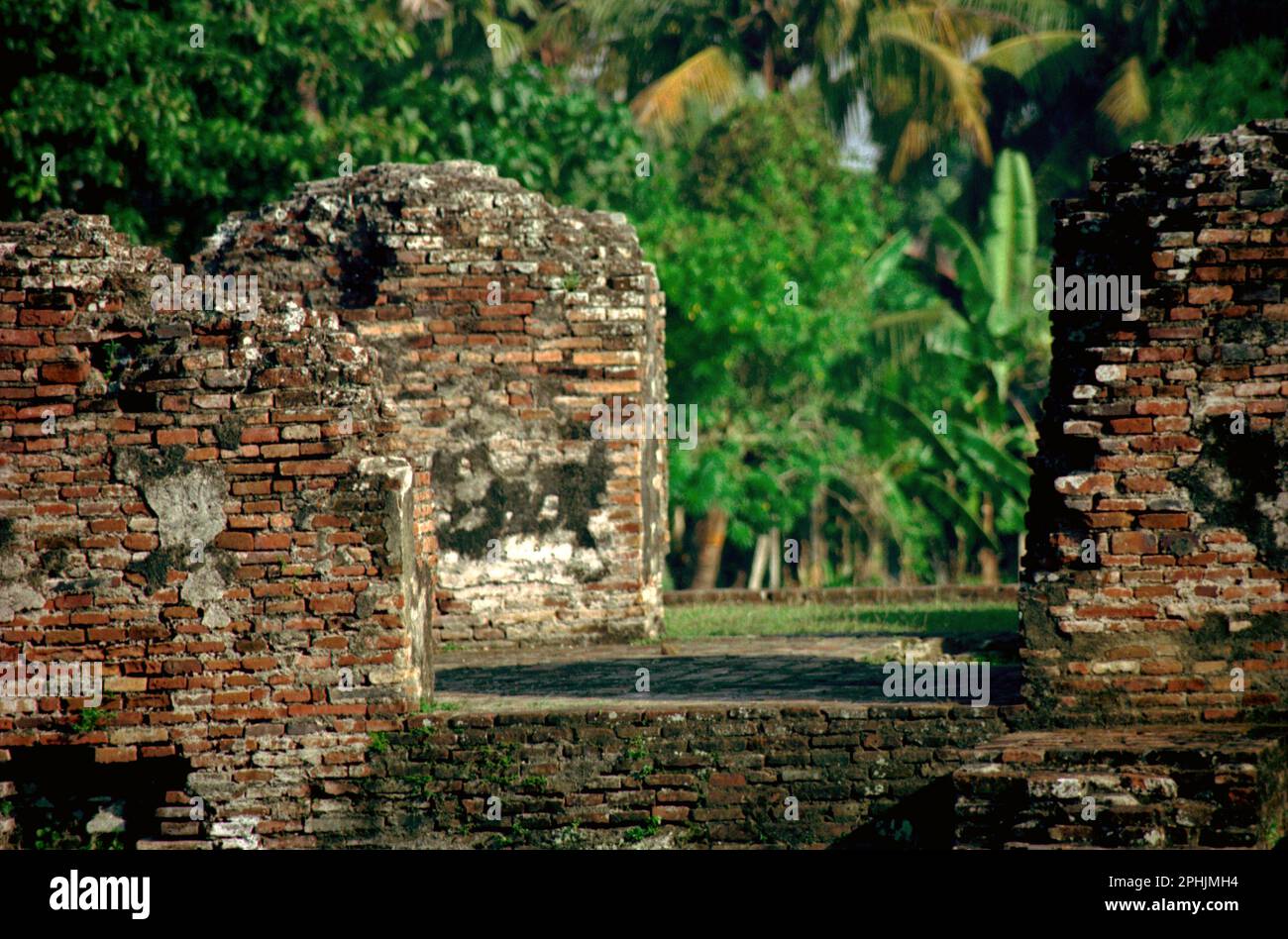 Remaining of a building at Kaibon palace, one of the cultural heritage objects from Banten Sultanate period located in area now called Banten Lama (Old Banten) in Serang, Banten, Indonesia. 'The sustainability of cultural heritage is strongly linked to the effective participation of local communities in the conservation and management of these resources,' according to a team of scientists led by Sunday Oladipo Oladeji in their research article published on Sage Journals on October 28, 2022. Banten Lama (Old Banten) area was a part of the important port of Banten Sultanate. Stock Photo