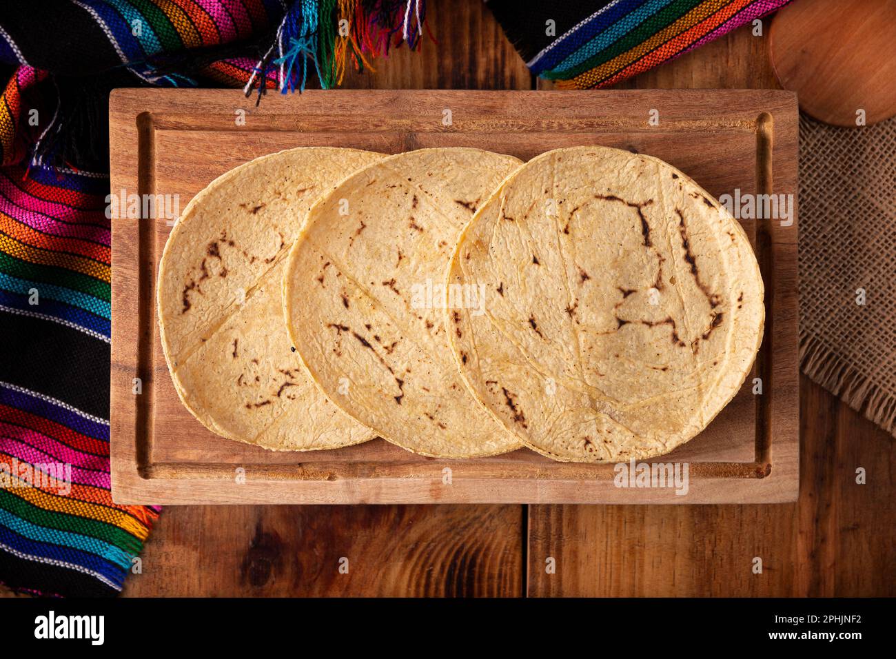 Corn Tortillas. Food made with nixtamalized corn, a staple food in