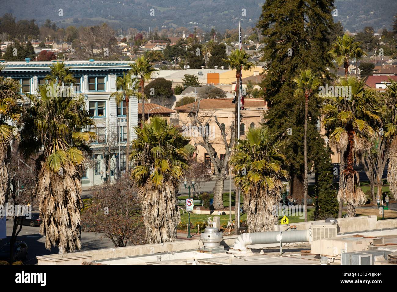 Watsonville, California, USA January 1, 2023 Sun shines on historic downtown Watsonville