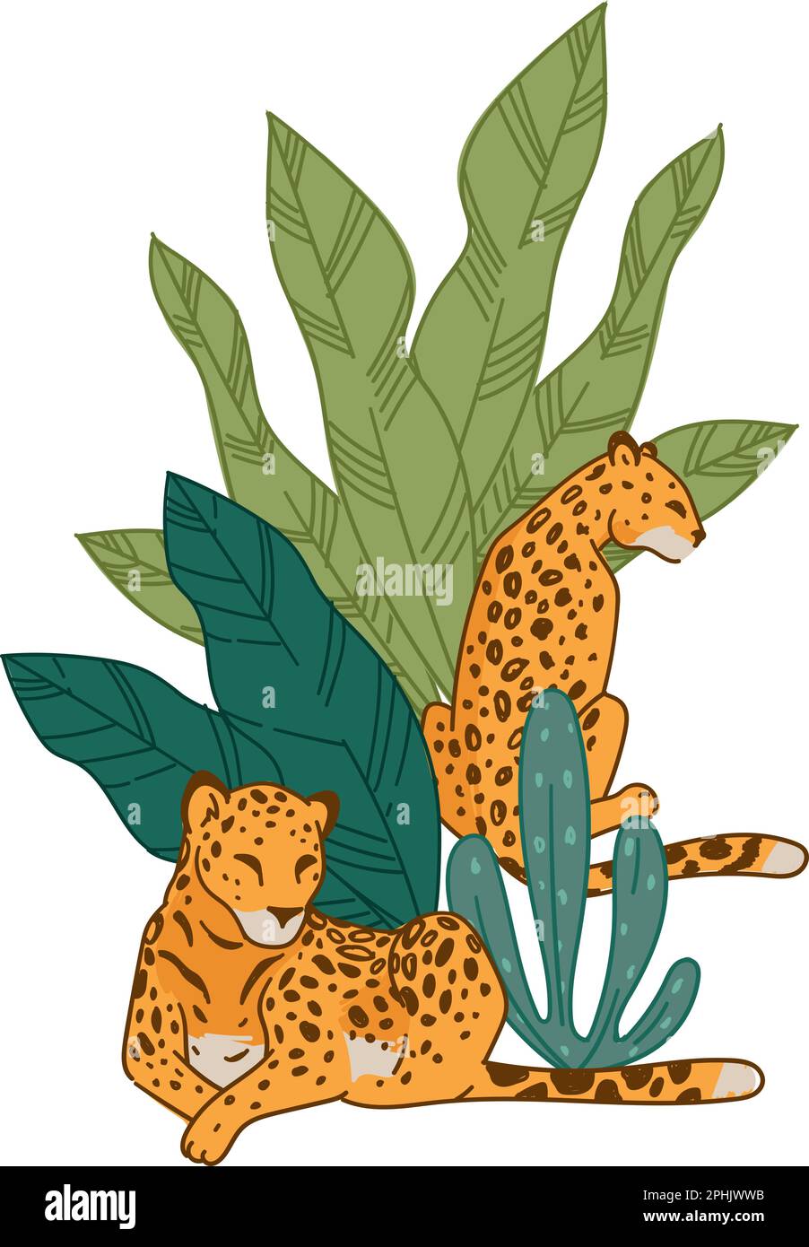 Leopard animals in natural habitat or zoo park Stock Vector