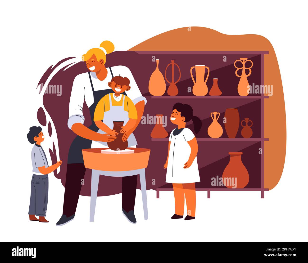 Pottery class of hobby of children, kids in lesson Stock Vector Image