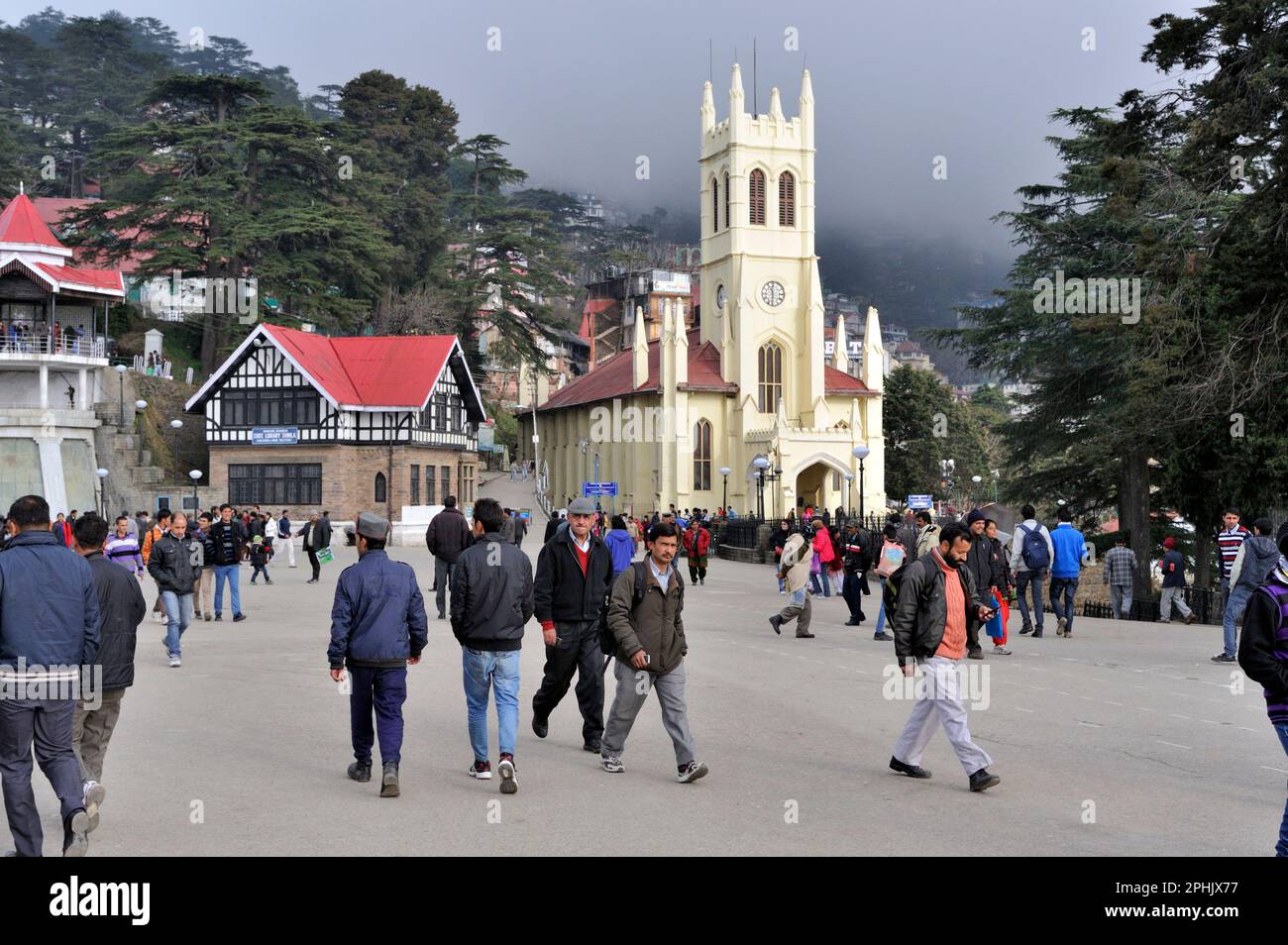 Christ church and state Library on Mall Road at Shimla state Himachal Pradesh India Stock Photo