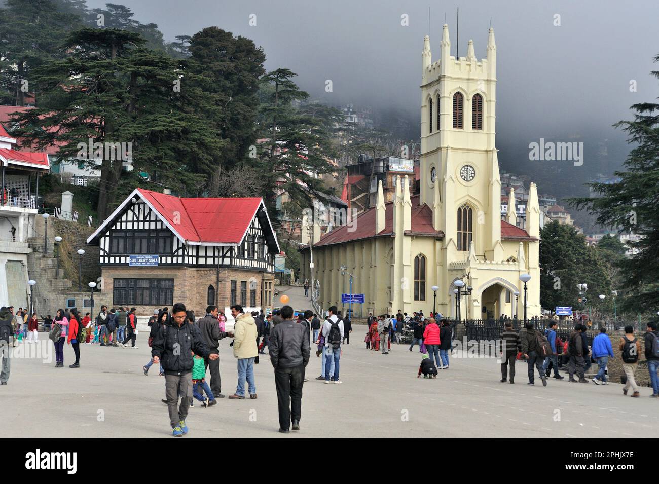 Christ church and state Library on Mall Road at Shimla state Himachal Pradesh India Stock Photo