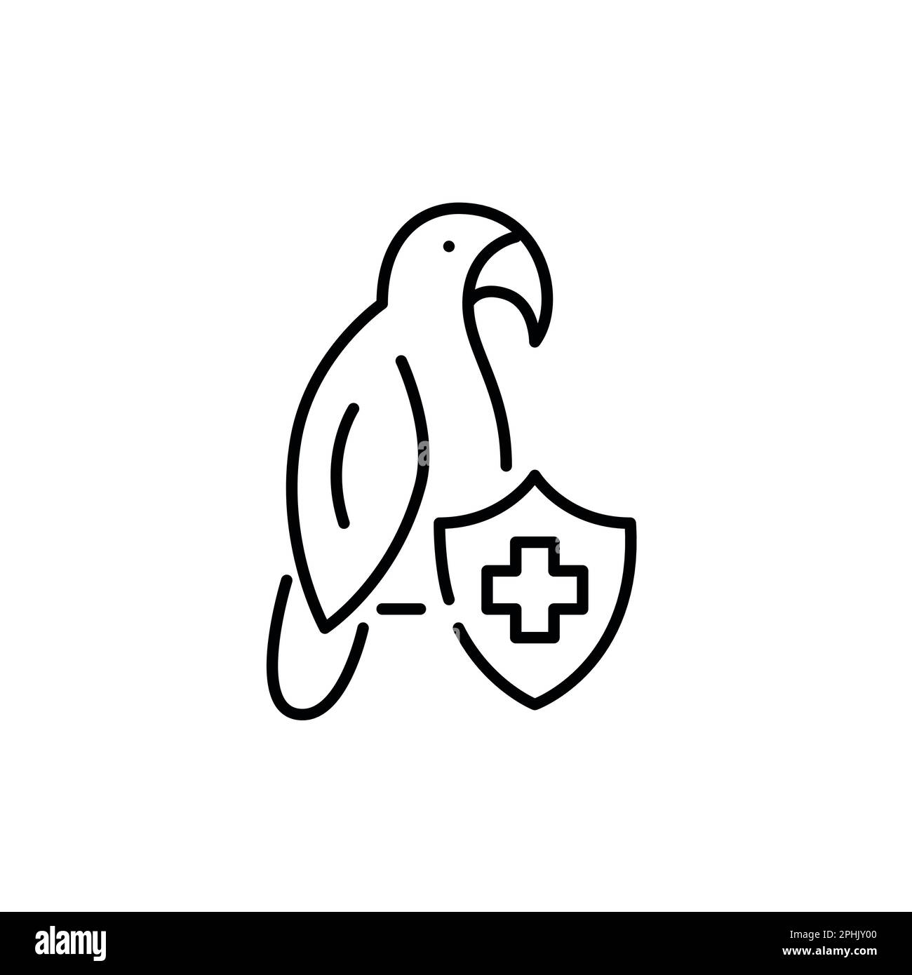 Parrot with health insurance. Pet healthcare plan. Pixel perfect, editable stroke icon Stock Vector