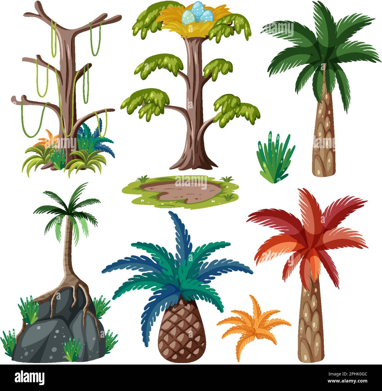 Prehistoric Tree and Plant Vector Set illustration Stock Vector