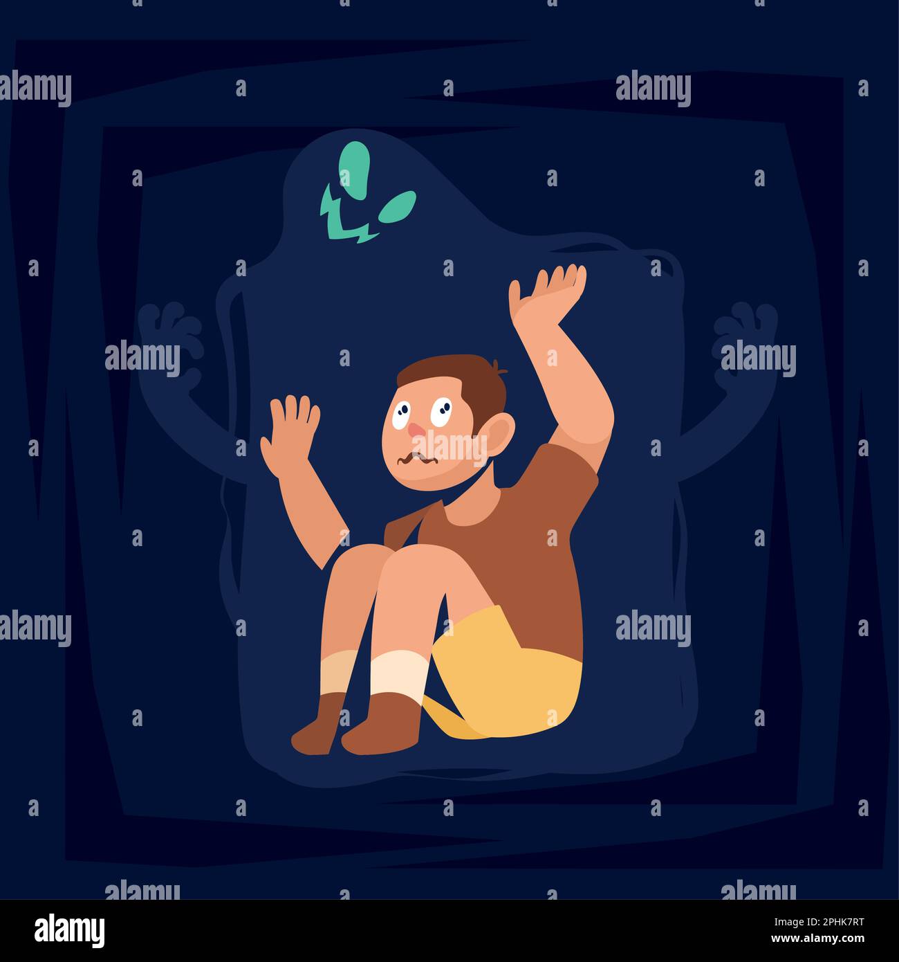young man sufering of claustrophobia Stock Vector