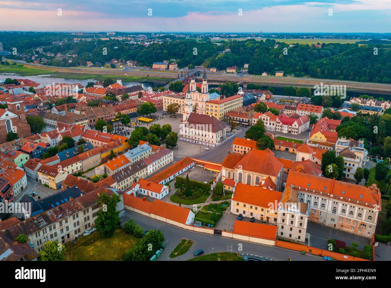 Sunrise aerial view of the old town of Kaunas, Lithuania Stock Photo ...