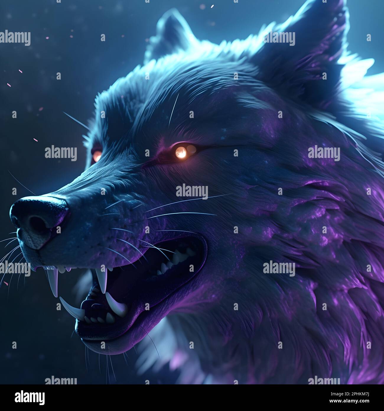 A Wolf with glowy Red Eyes Stock Photo Alamy