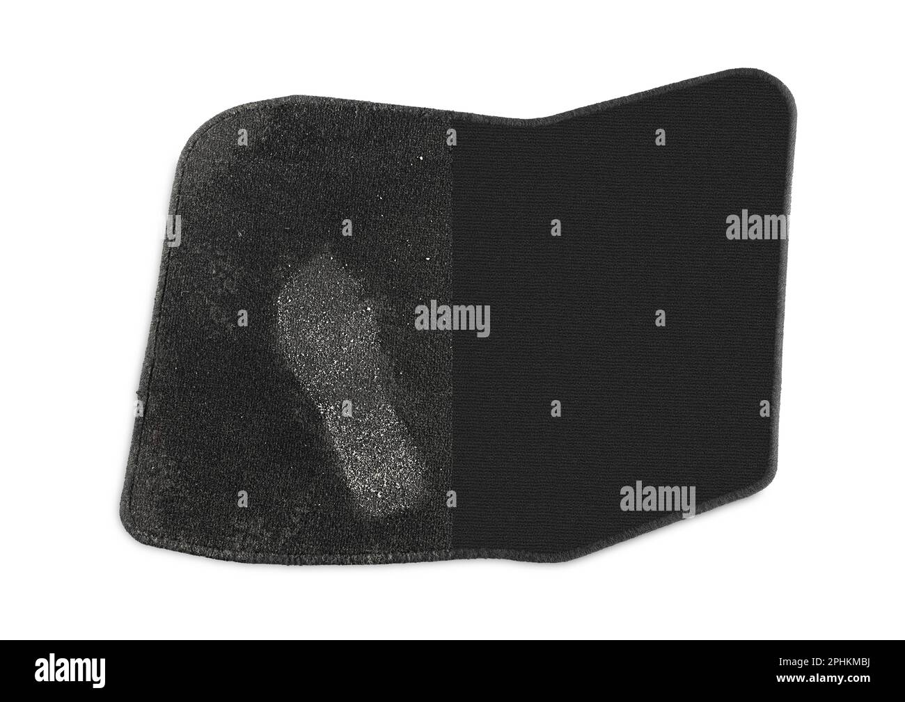 Black car floor mat, part with footprint and another one clean on white ...